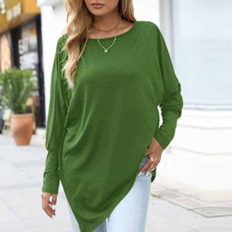 Autumn and Winter New Long sleeved Irregular T-shirt Casual Loose Large Fat Top