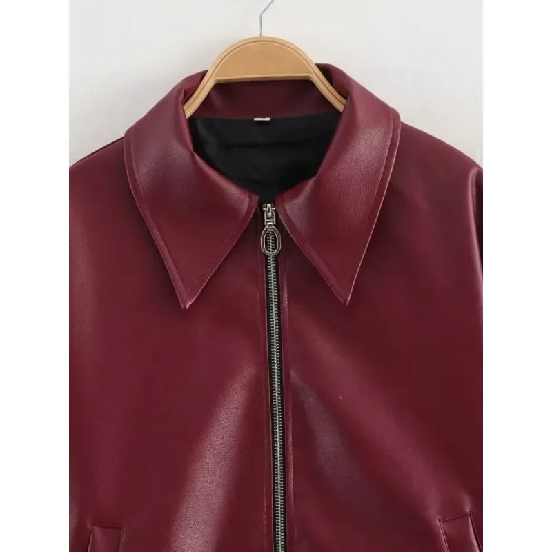 Solid Leather Jackets Elegant Luxury Women&