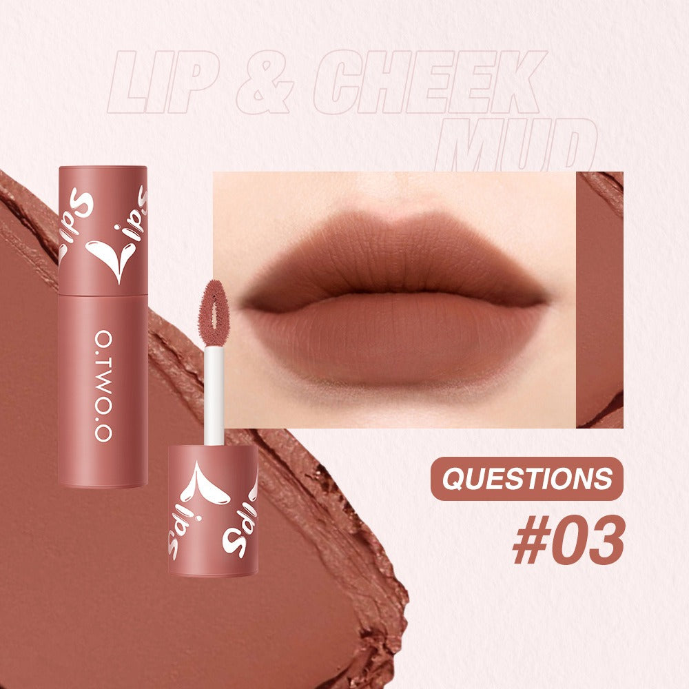 O. TWO. O Lip Clay Matte Face Lip And Cheek Dual-Use Powder Blusher Lipstick Air Lip Glaze Does Not Stick To Cup Lip Color 9144