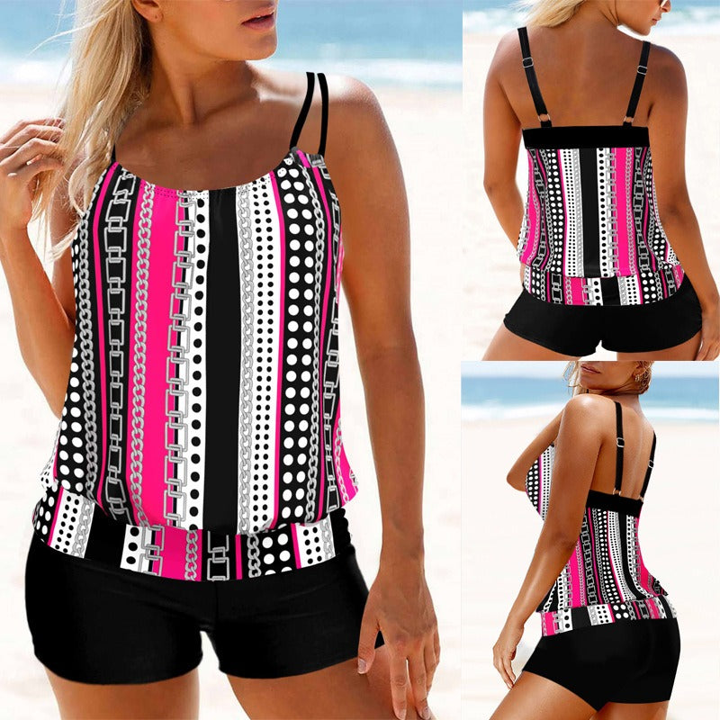 Printed Flat Corner Split Large Swimwear for Women