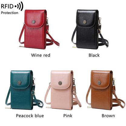 RFID Mobile Bag Female Oilskin Vertical Mobile Bag Mini One Shoulder Small Bag Fashion Crossbody Bag