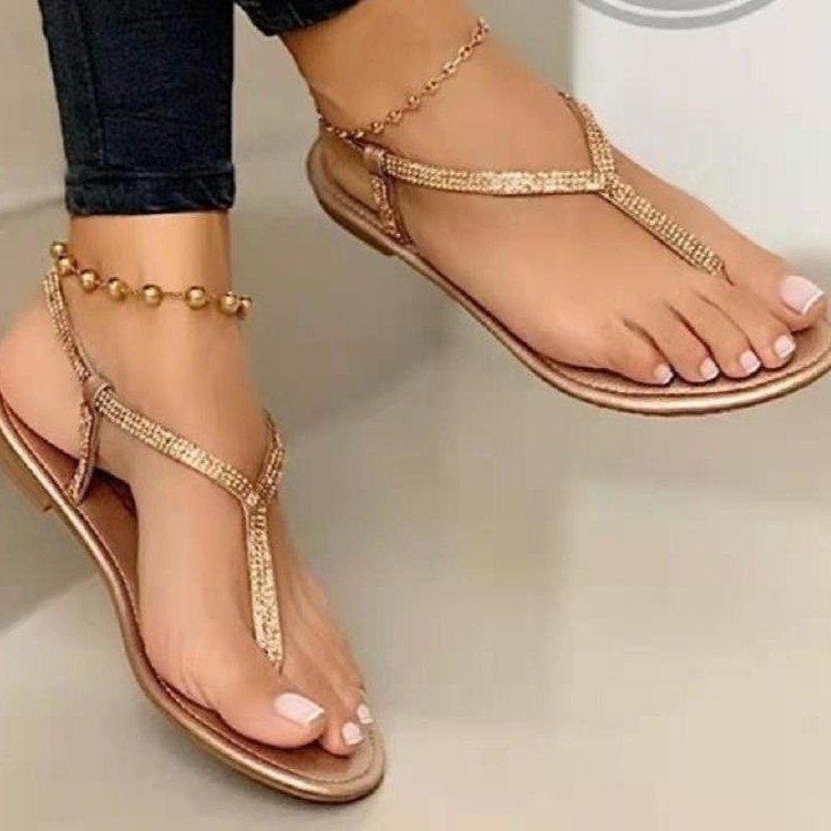 New Summer Fashion Rhinestone Flat Thong Beach Sandals Women 35-43Sandals