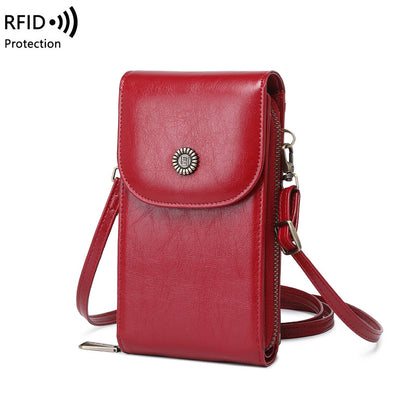 RFID Mobile Bag Female Oilskin Vertical Mobile Bag Mini One Shoulder Small Bag Fashion Crossbody Bag