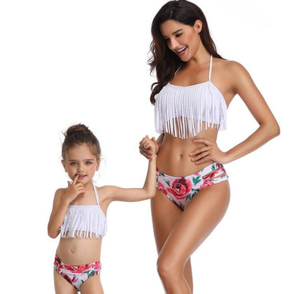 Mother And Daughter Swimsuit Family Look Mommy and Me Clothes Bikini Tassel Mom Daughter Swimwear Family Matching Clothes