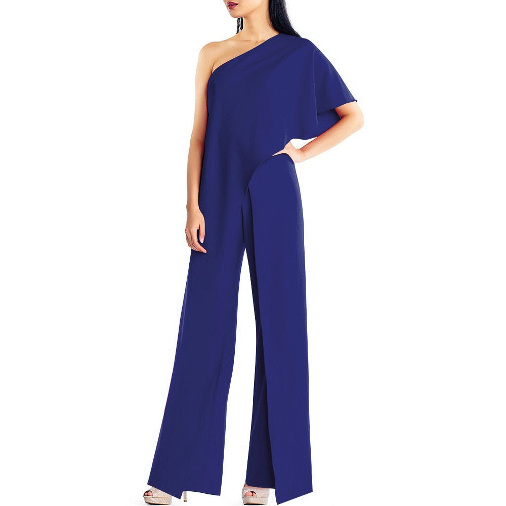 One Shoulder Jumpsuit Casual Solid Off Shoulder Ruffles High Waist Wide Leg Pants Jumpsuit