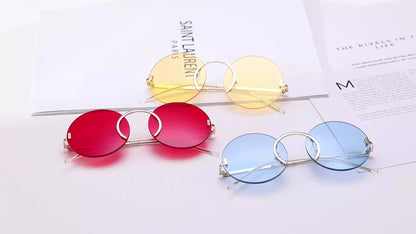 Punk style sunglasses glasses European and American round frame rimless sunglasses