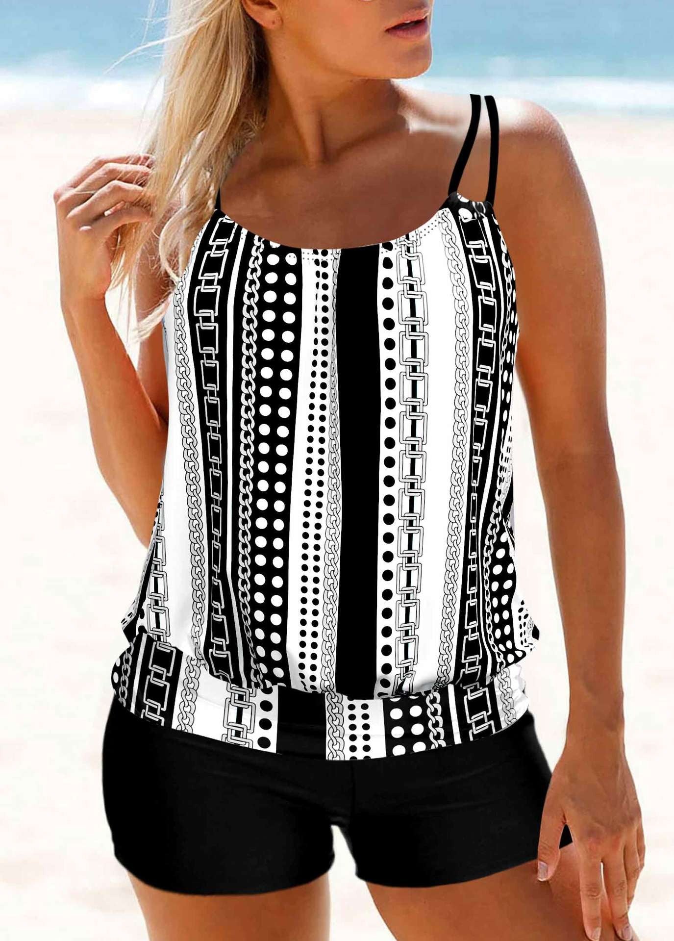 Printed Flat Corner Split Large Swimwear for Women