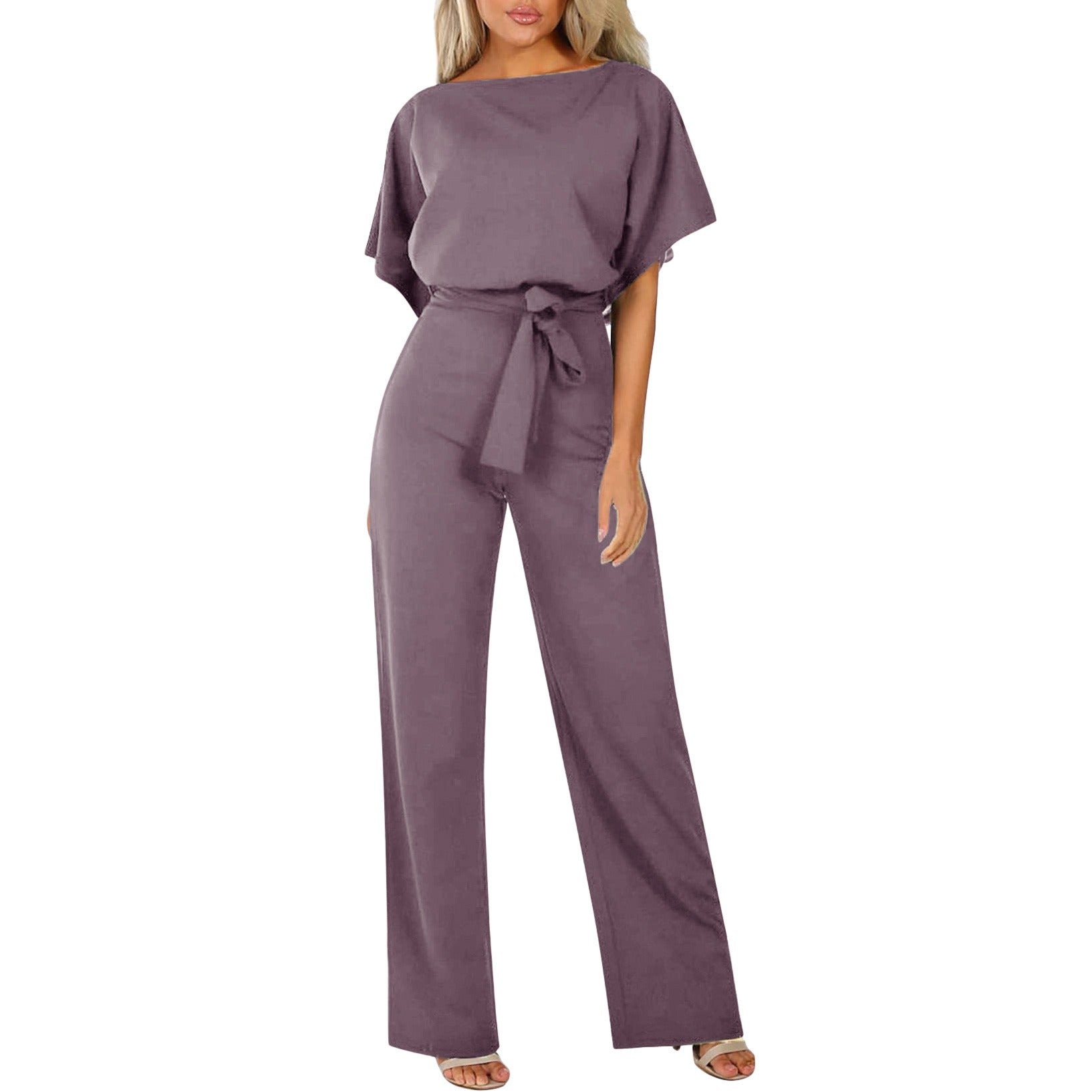 Button tied short sleeved jumpsuit