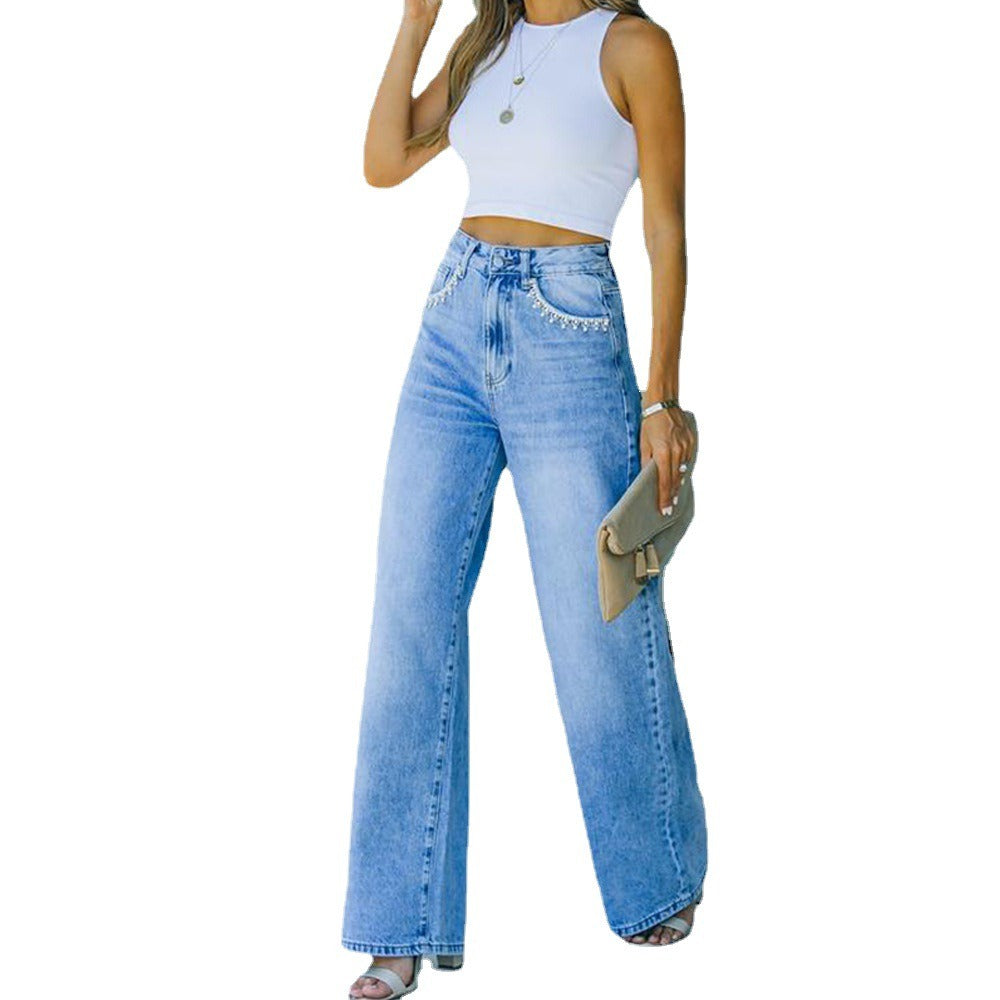 Petal Pocket Style Casual WISH Loose Washed Denim Pants Women