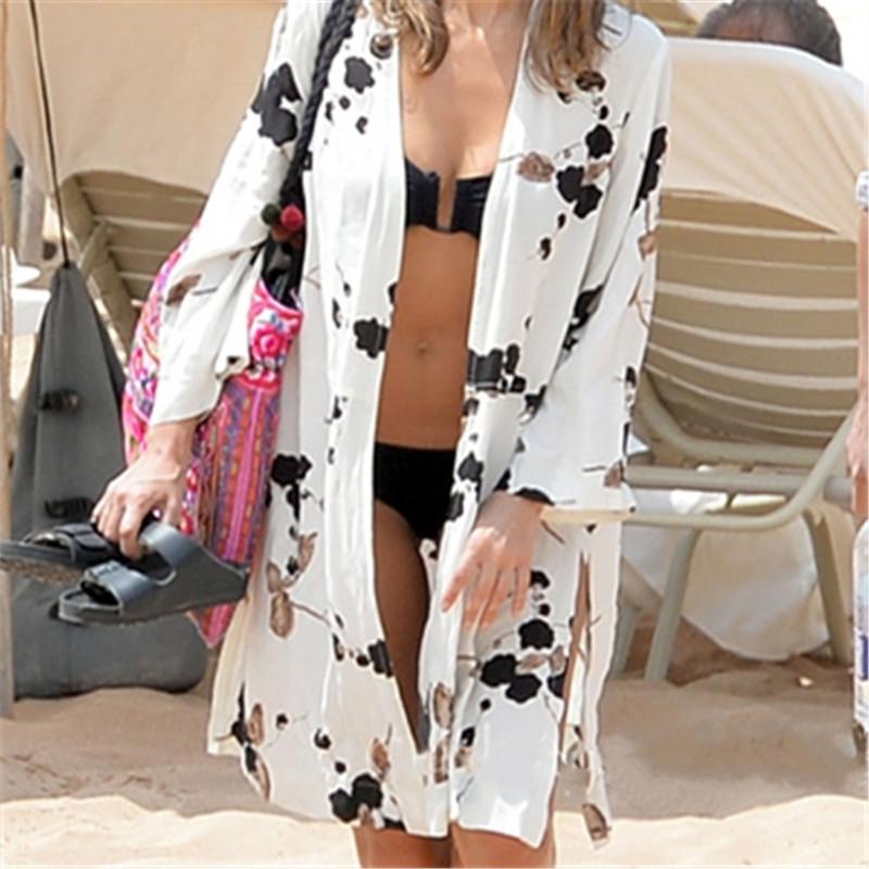 Beach Cover Up Print Swimwear Ladies Walk On The Beach Tunic Women Beachwear Q22