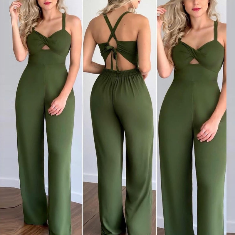 European and American womens hollowed out suspender slim fitting jumpsuit