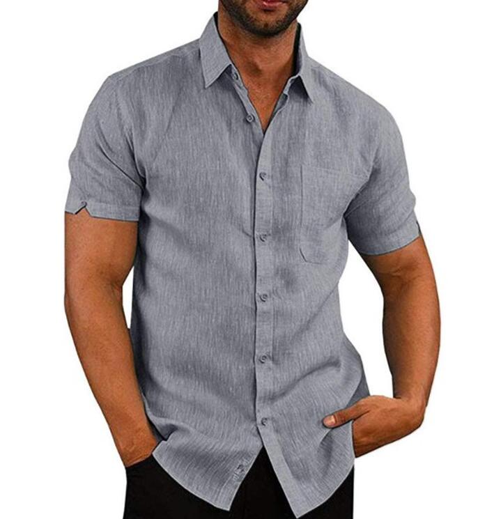 Short Sleeve Shirt Men Lapel Neck Button Pockets Solid Male Blouse Tops Men Brand Clothes