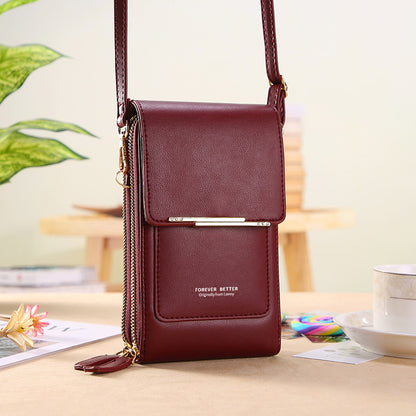 Ladies Touch Screen Mobile Phone Bag Vertical Cross Body Mobile Phone Key Coin Purse Simple Fashion Storage Bag