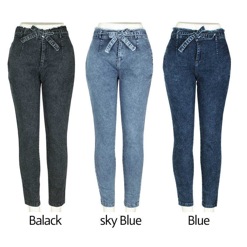 High Waist Jeans Women Streetwear Bandage Denim Plus Size Jeans Femme Pencil Pants Skinny Jeans Woman