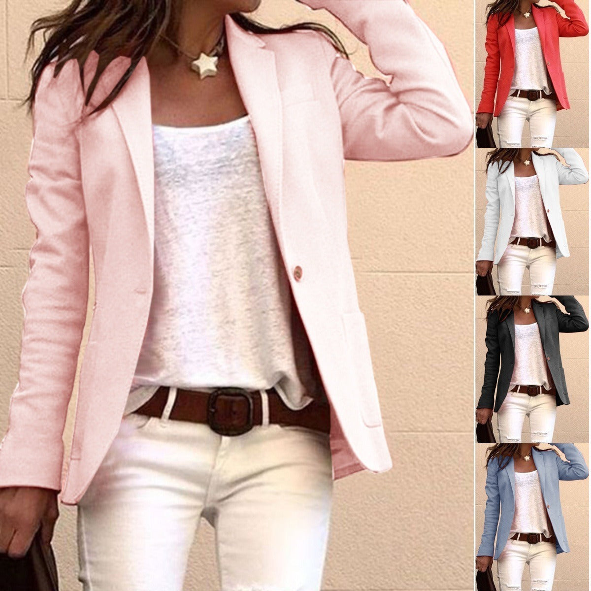 Candy colored long sleeved small suit, commuting suit, slim fit and slimming jacket for women