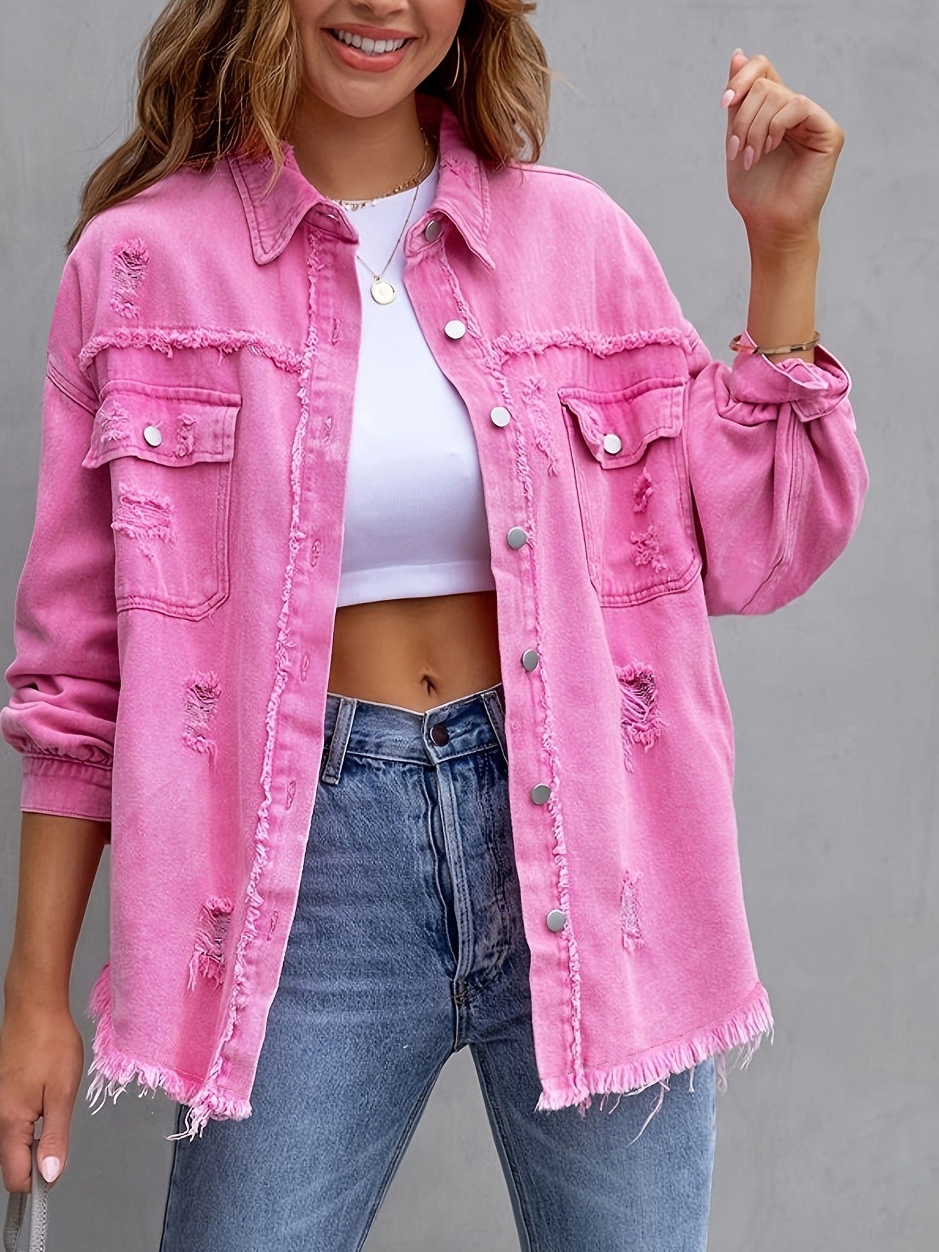 Leisure medium length denim jacket for women&