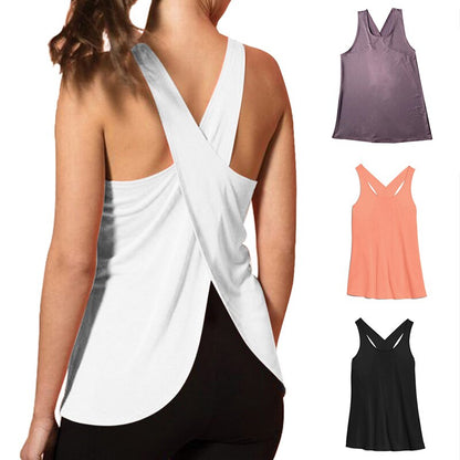 Women Quick Dry Cross Back Yoga Shirts Sleeveless Fitness Sport T-Shirt  Workout Running Tank Tops