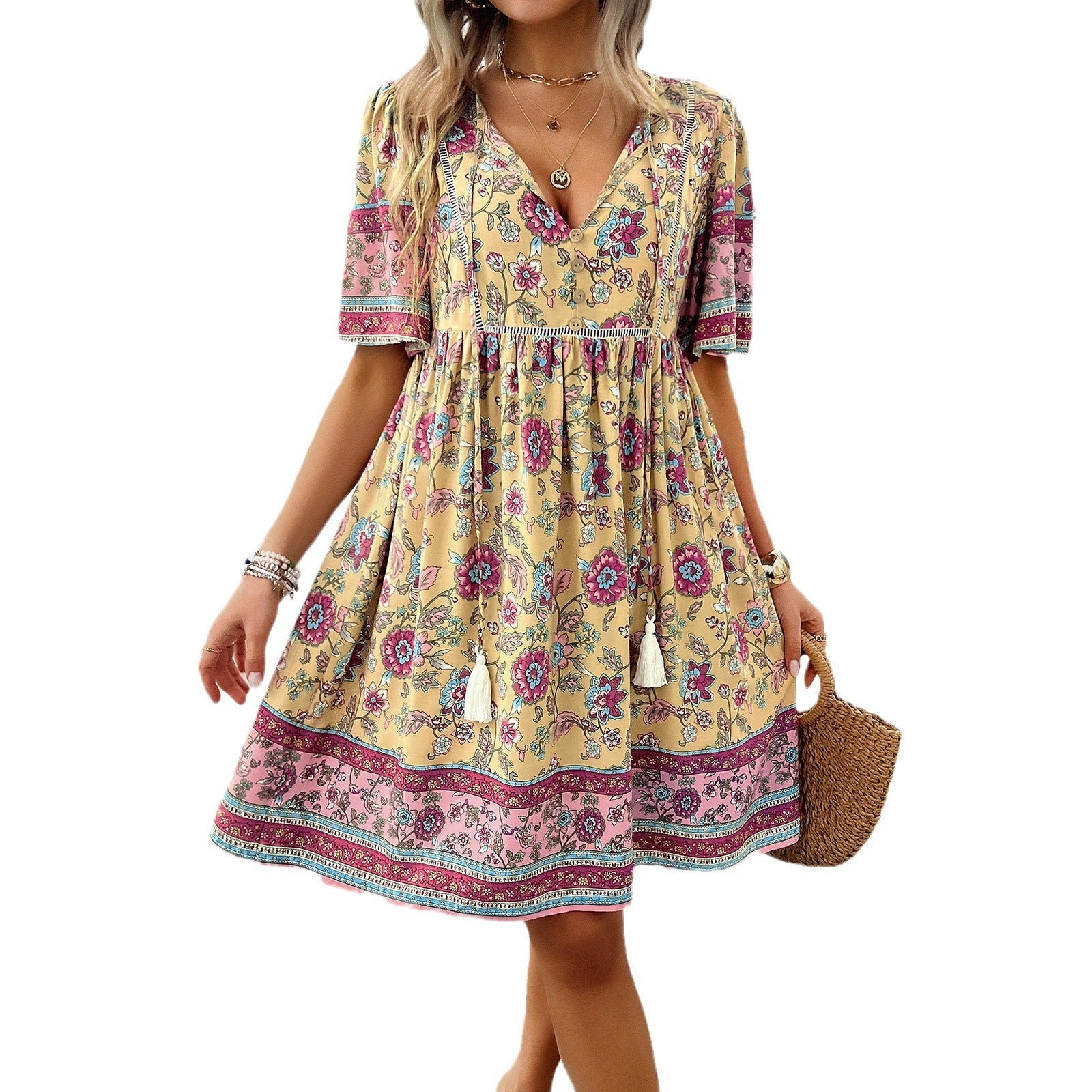 Holiday printed short sleeved dress