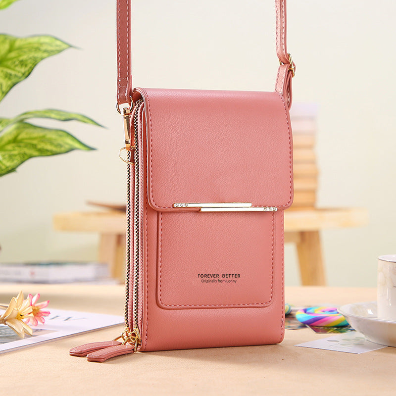 Ladies Touch Screen Mobile Phone Bag Vertical Cross Body Mobile Phone Key Coin Purse Simple Fashion Storage Bag