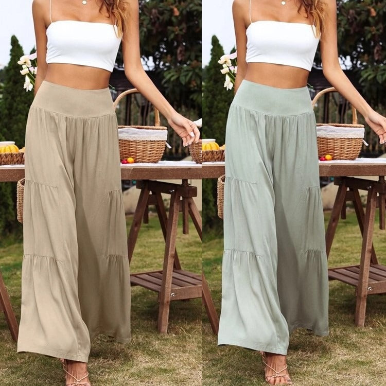 Summer Leisure Wide Leg Cotton and Hemp Explosion High Waist Loose Pants Women&