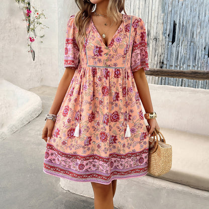 Holiday printed short sleeved dress