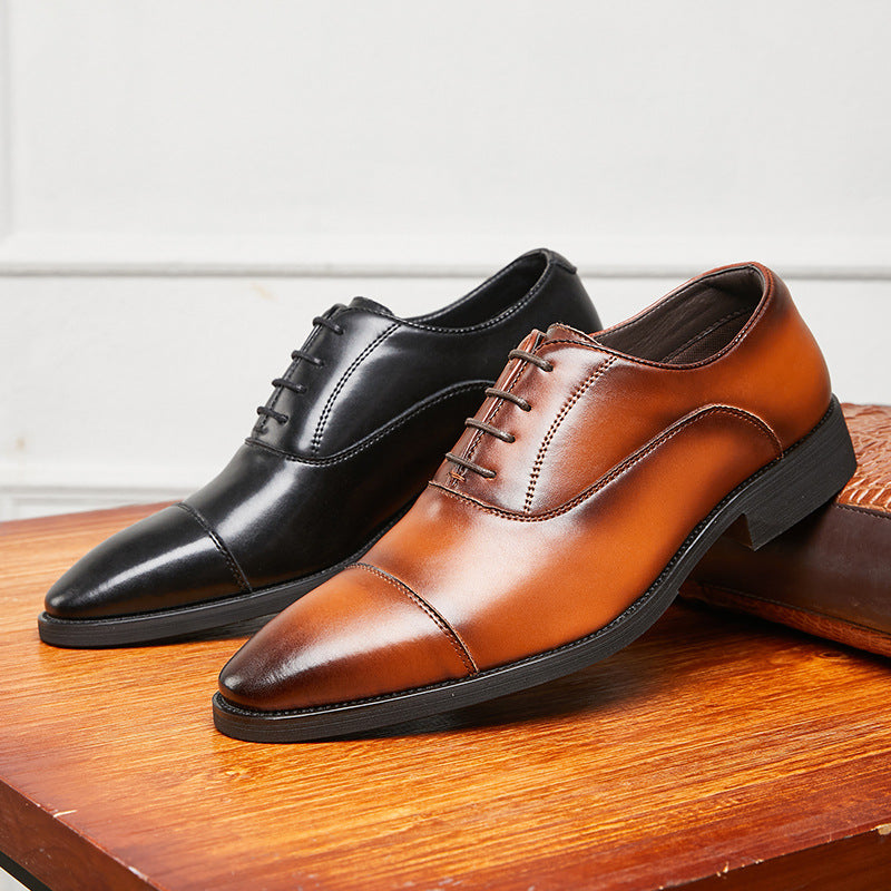 New lace-up pointed soft soled three-joint leather height-increasing Business men&