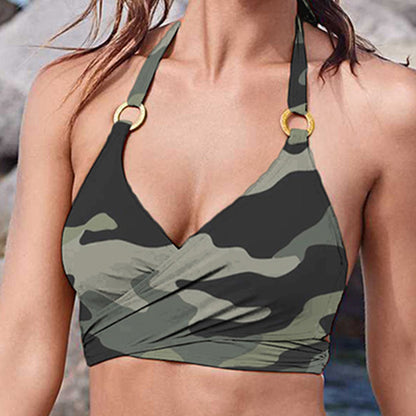 Camouflage Triangle Boxer Drawstring Sexy Sleeveless Bikini Women&