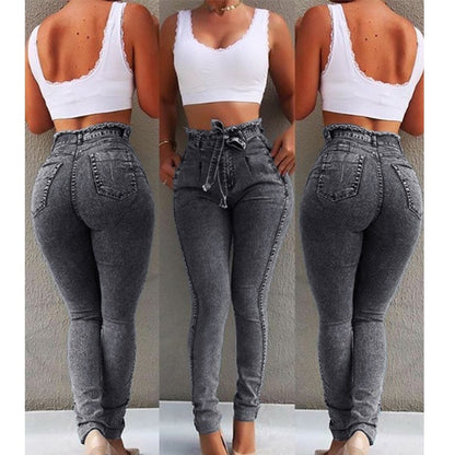 High Waist Jeans Women Streetwear Bandage Denim Plus Size Jeans Femme Pencil Pants Skinny Jeans Woman