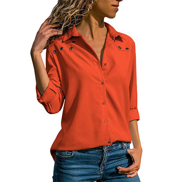 Women Tops Blouses  Autumn Elegant Long Sleeve Blouse Shirt Turn Down Collar Chiffon Blouse Office Shirts Blusas Camisa