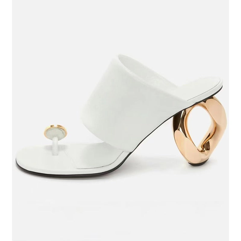 Round toe fashion clip toe open toe sandals, high heels with diamond inlay, shallow mouth shaped heel slippers for women