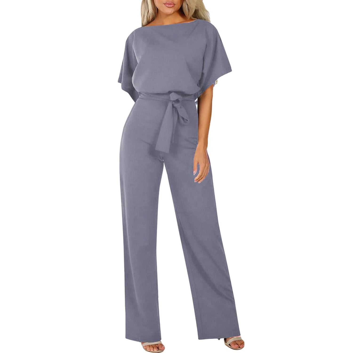 Button tied short sleeved jumpsuit