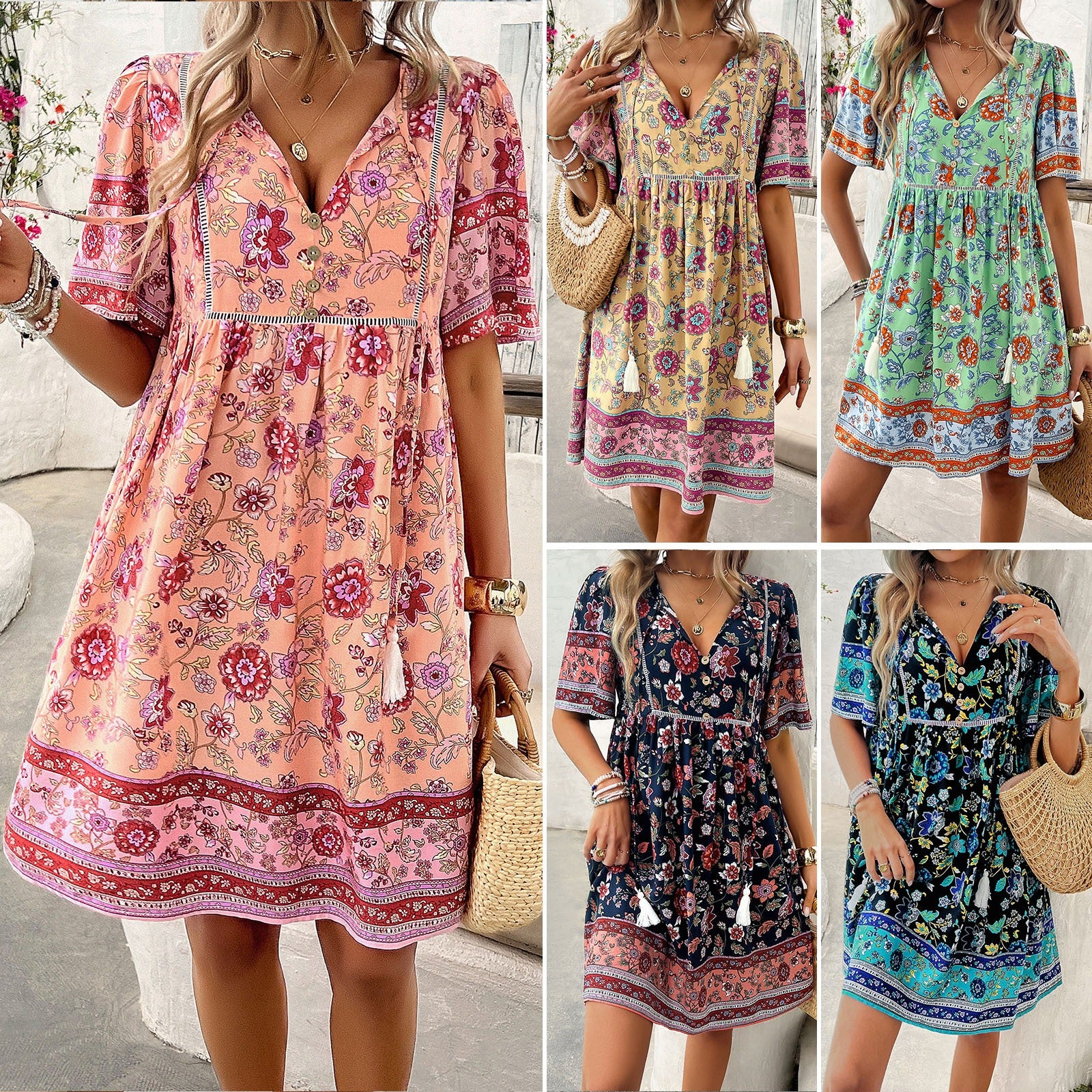 Holiday printed short sleeved dress