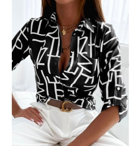 Spring and Autumn Top Long sleeved Shirt Printed Shirt for Female