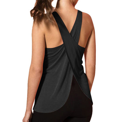 Women Quick Dry Cross Back Yoga Shirts Sleeveless Fitness Sport T-Shirt  Workout Running Tank Tops