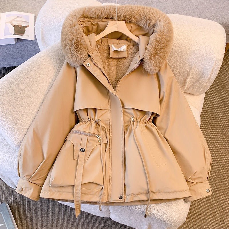 Down and cotton jacket fashionable and thick fur and leather integrated jacket