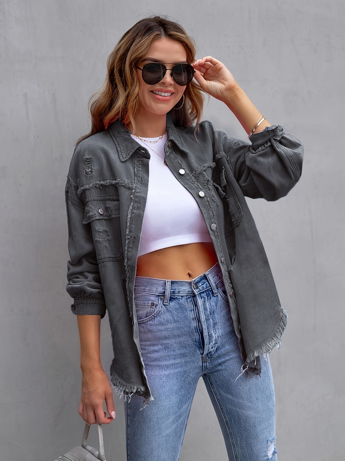 Leisure medium length denim jacket for women&