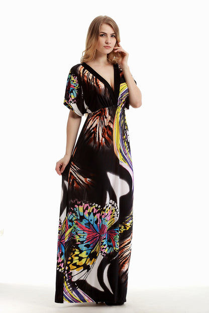 Bohemian Fat Lengthening Plus Size Ice Silk Dress Vacation Beach Dress Long Dress