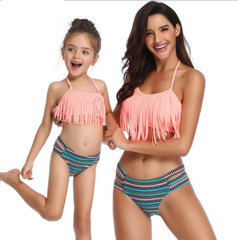 Mother And Daughter Swimsuit Family Look Mommy and Me Clothes Bikini Tassel Mom Daughter Swimwear Family Matching Clothes