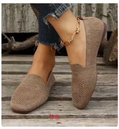 Large size flying knitting single shoes women spring and autumn new round head low heel lazy casual mother shoes