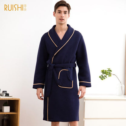 J&amp;Q mall robe warm air cotton sandwich couple pajamas long sleeve drop shipping men and women bathrobe pure cotton nightgown