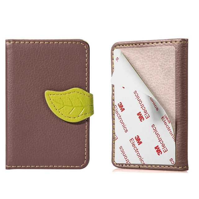 Creative PU leather Phone Wallet Case Women Men Credit Card Holder Pocket Stick 3M Adhesive Fashion Mobile Phone Card Holder