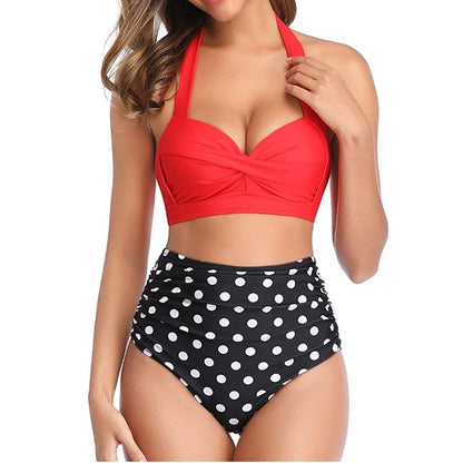 Sexy High Waist Bikini Florial Print Tankini Halter Sexy Bikini Set Polka Dot Female Swimwear Ladies Bathing Suit Plus Size XXL