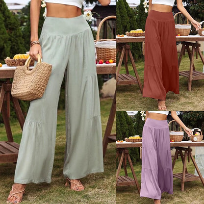 Summer Leisure Wide Leg Cotton and Hemp Explosion High Waist Loose Pants Women&