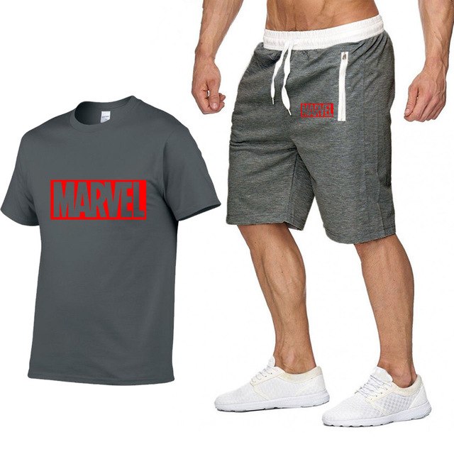 Cotton T Shirts+Shorts Men Sets Brand Clothing Two Pieces Tracksuit