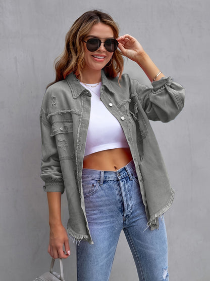 Leisure medium length denim jacket for women&