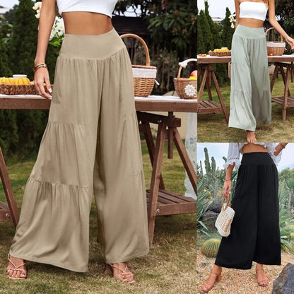 Summer Leisure Wide Leg Cotton and Hemp Explosion High Waist Loose Pants Women&