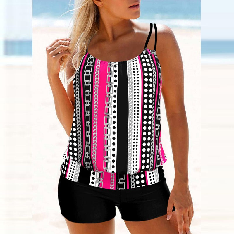 Printed Flat Corner Split Large Swimwear for Women