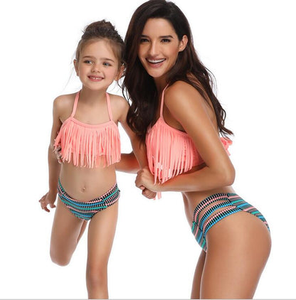 Mother And Daughter Swimsuit Family Look Mommy and Me Clothes Bikini Tassel Mom Daughter Swimwear Family Matching Clothes