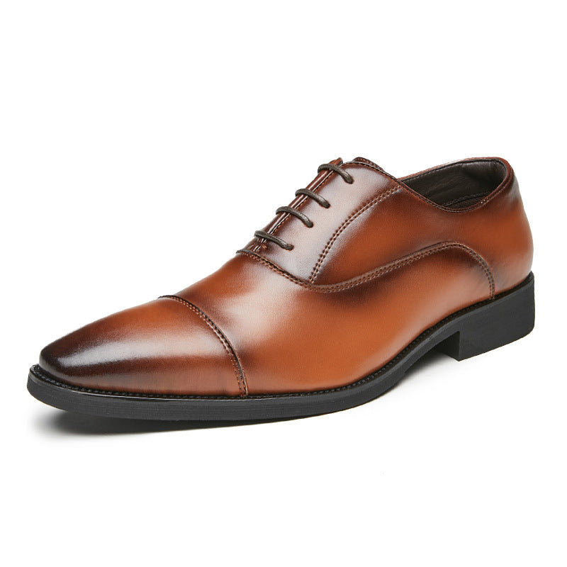 New lace-up pointed soft soled three-joint leather height-increasing Business men&