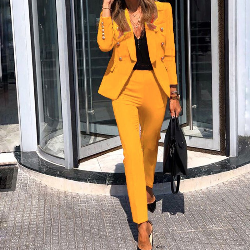 Spring and Autumn New Solid Color Fashion Two Piece Suit Set